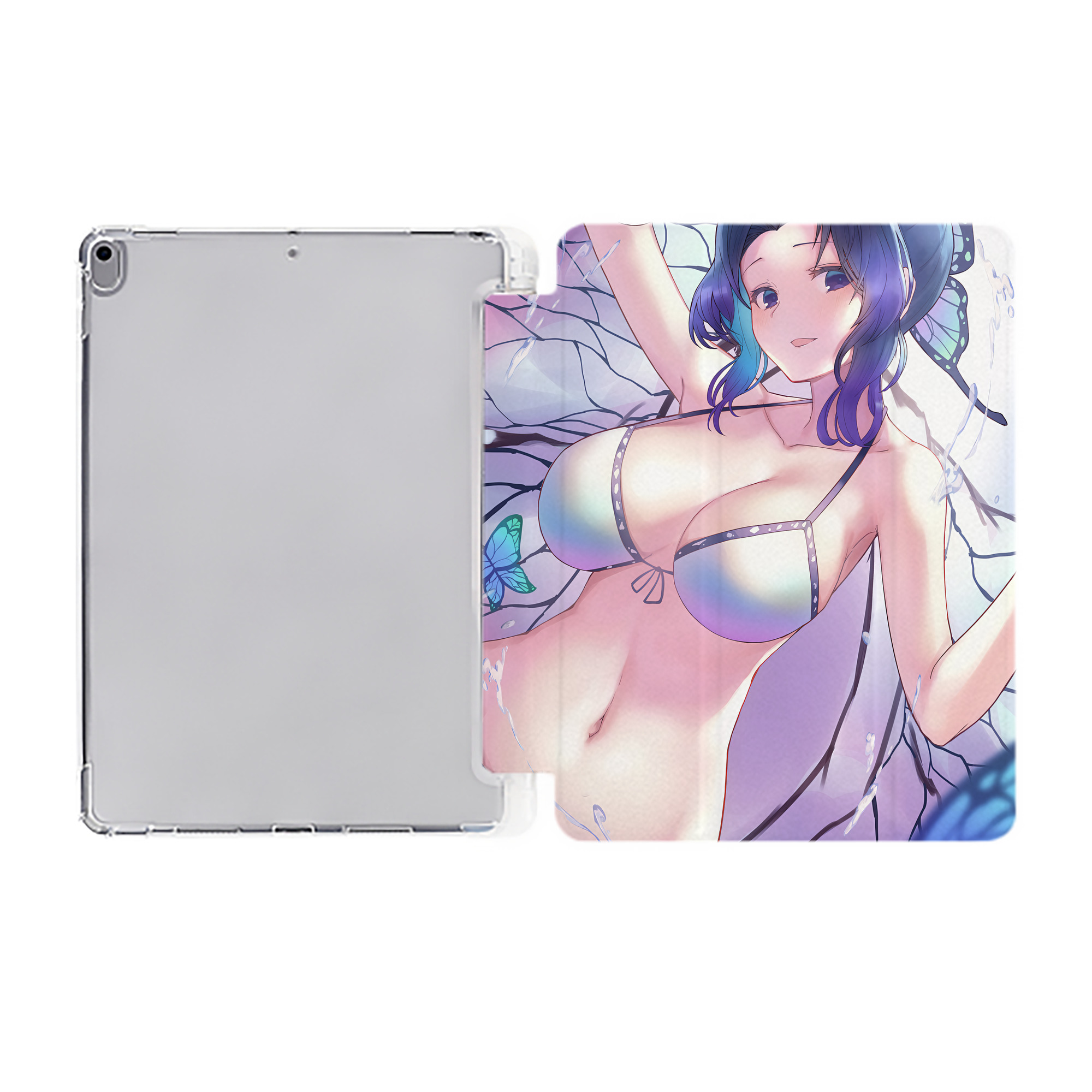 （画像用） 鬼滅の刃（きめつのやいば）蟲柱-胡蝶 しのぶ／こちょう しのぶ Kochou Shinobu IPad ケース ペン収納付き 三つ折りスタンド PUレザー×シリコン 対応機種9.5/10.5/10.9インチ